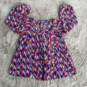 Tori Richard Honolulu Blouse Size 0 XS Confetti Tie Sleeve 100% Silk Career Love